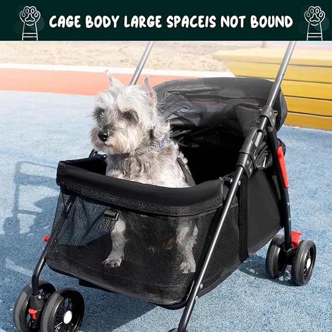 4 Wheels Pet Stroller for Medium Small Dog up to 50lbs, Dog Cat Stroller, Outdoor Travel Pet Folding Strollers, Cat Cage Strollers with Cup Holder, Breathable and Visible Mesh 1 Set