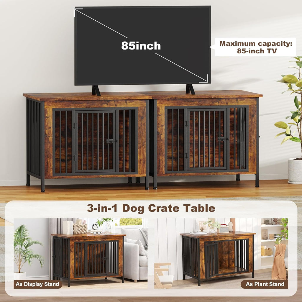 EasyCom 39.96" XL Wooden Large Dog Crate Furniture for Medium and Large Breed, Chew-Resistant Dog Kennel Furniture Indoor with 2 Doors and 3.94" Raised Feet, as TV Stand, End Table, Crate Table