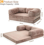 COMAX 4-in-1 Futon Sofa Bed, Queen Size Foldable Couch with L-Shaped Armrests, Convertible Sleeper Chair Bed, Comfortable Lounge Mattress for Living Room and Bedroom, Snow Brown