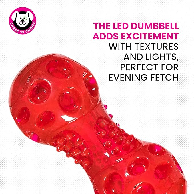 Chase 'n Chomp Squeak and Light Up Dumbbell Dog Toy, Mental & Physical Stimulation, Small, 2 Pack