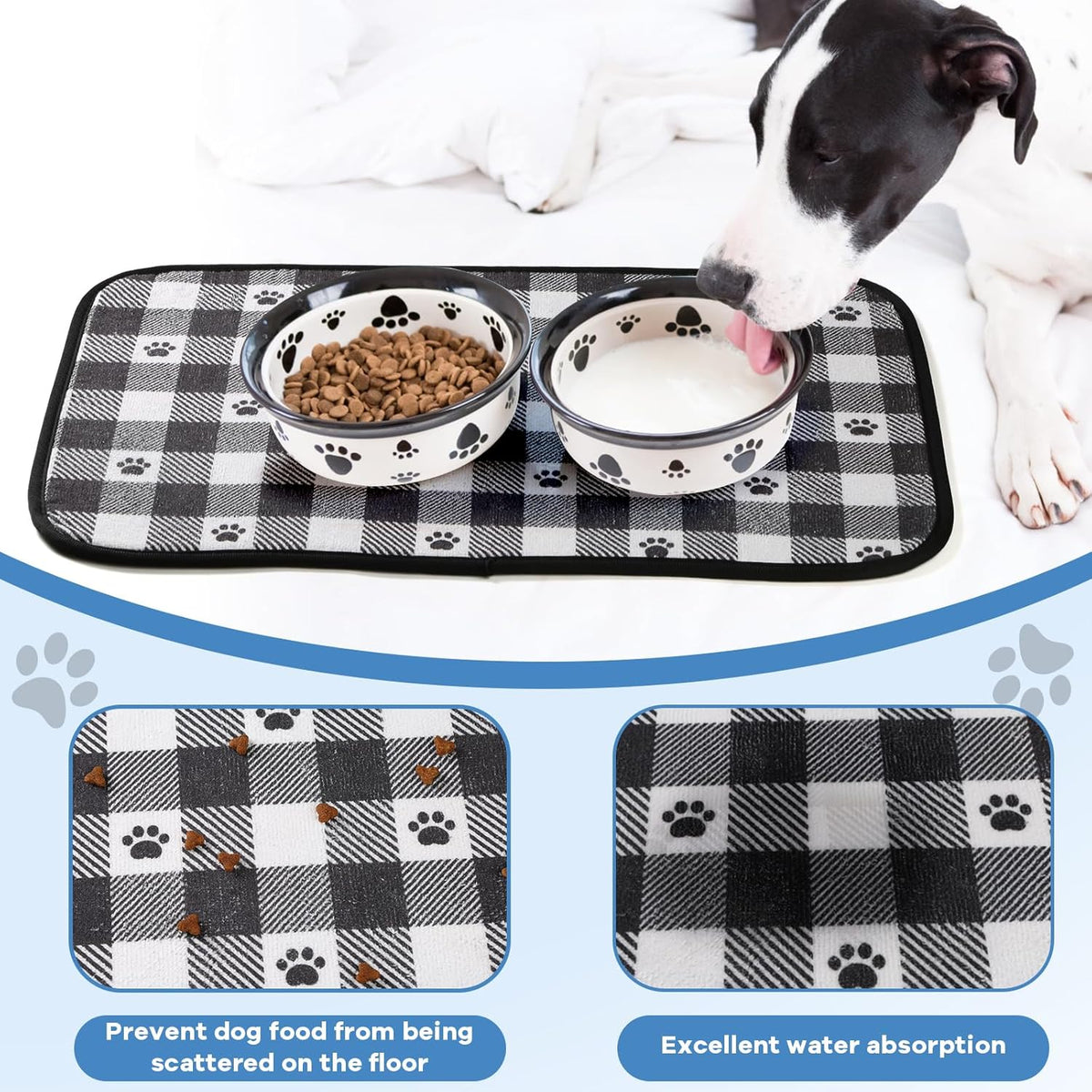 Dog Food Mats, Pet Bowl Mats, Super Absorbent and Dry, Prevents Spills, Non-Slip Design, Easy to Wash Machine Washable 14''x24'' (2 Pack)