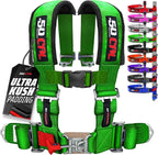 1pc 50 Cal Green 4 Point Harness 2 inch straps, Racing Harness Seat Belt | Ultra Kush padding, Push Button quick release hardware. Universal Fit for UTV, RZR, race car