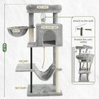 Gitelsnour Cat Tree, Cat Tower for Indoor Cats, 43.3 inch Cat Tree Tower with Sturdy Steel Tube, Cat Hammock, Cat Condo for Small Cats and Kittens, Cat Scratching Post, Light Gray GCT004SW