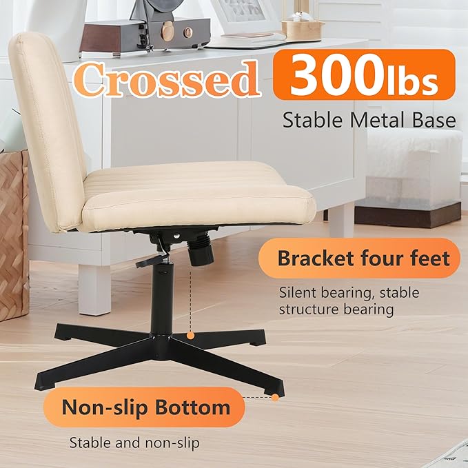 FDW Criss Cross Chair Armless Cross Legged Office Desk Chair Adjustable Swivel Ergonomic Desk Chair No Wheels U Shaped Backrest with Wide Seat Native Sponge Computer Task Vanity Chair for Home Office