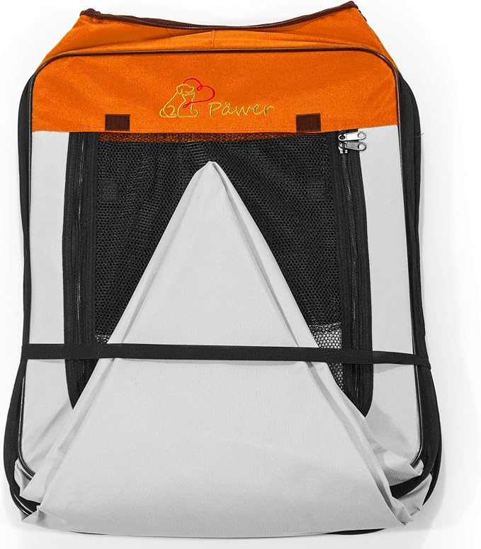 Pawer 36”×18.5” 8-Panel Foldable Pet Playpen, Orange+Grey, Personalize Embroidery Extra Fabric Piece Available, for Cat/Dog/Puppy, 600D Oxford Cloth Portable Indoor & Outdoor Kennel with Carry Bag
