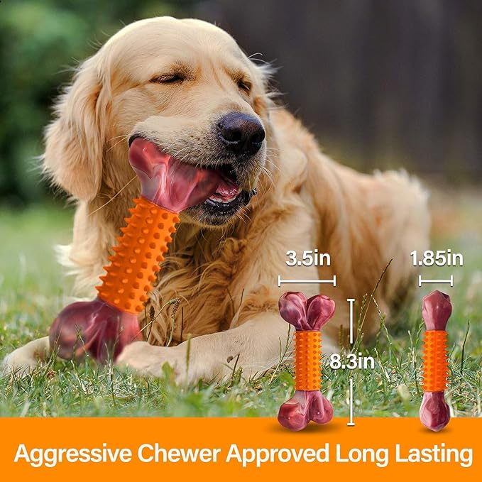 Apasiri Dog Toys for Aggressive Chewers Peanut Butter Flavored: 3-Pack Dog Bones for Large Dogs, 8" Chew Toys Long-Lasting, Tough Nylon & Rubber Dogs Toys