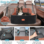 Dog Car Seat for Medium/Large Dogs, Pet Booster Seat for Under 55 lbs or 2 Small Dogs, Detachable & Washable Dog Car Bed for Backseat with 2 Safety Leashes(Black/Brown)