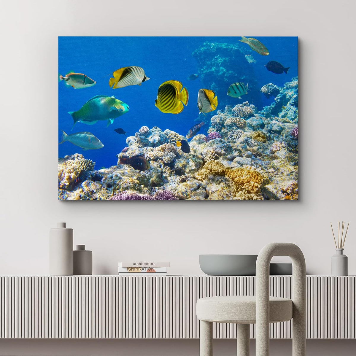 wall26 Canvas Print Wall Art Tropical Island Ocean Sea Fish Coral Reef Nature Animals Photography Realism Rustic Scenic Landscape Wilderness Earth Colorful for Living Room, Bedroom, Office - 12"x18"