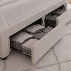 HITHOS Full Upholstered LED Bed Frame with 2 Storage Drawers, Velvet Platform Bed with Wingback Headboard, Solid Wooden Slats Support, No Box Spring Needed, Headboard Splicing Design, Beige