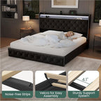 LARMACE King Size Bed Frame with 4 Storage Drawers Velvet Upholstered Tufted Bed Frame King Platform with LED Lights&USB Type-C Charging Station,Heavy Duty/No Box Spring Needed, Easy Assembly,Black