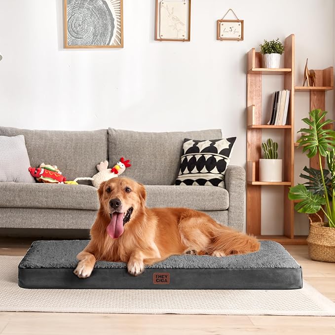 EHEYCIGA Orthopedic Dog Bed Large with Removable Washable Cover, 36IN Grey | Egg Crate Foam Support, Durable Oxford fabric, Non-Slip Bottom, Machine Washable, Soft Waterproof Plush Pet Bed Mat For Crate