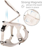 TUG Grab Dog Harness with Built-in Magnetic Traffic Leash (Large/Cream) | Padded Magnetic Traffic Handle | Dual Leash Clips | 4-Point Adjustable Fit | Durable Nylon