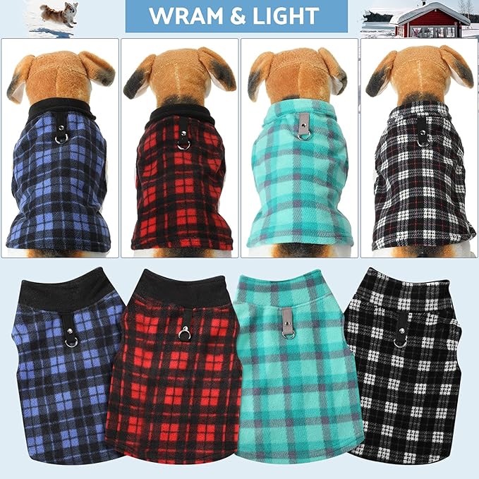 Weewooday 4 Pieces Winter Fabric Dog Sweaters with Leash Ring Soft Fleece Vest Pullover Pet Jacket Warm Dog Clothes Coats for Pet Puppy Cats Chihuahua(XXXL(Neck:17.7-18.9” Chest:25.6-26.8”))