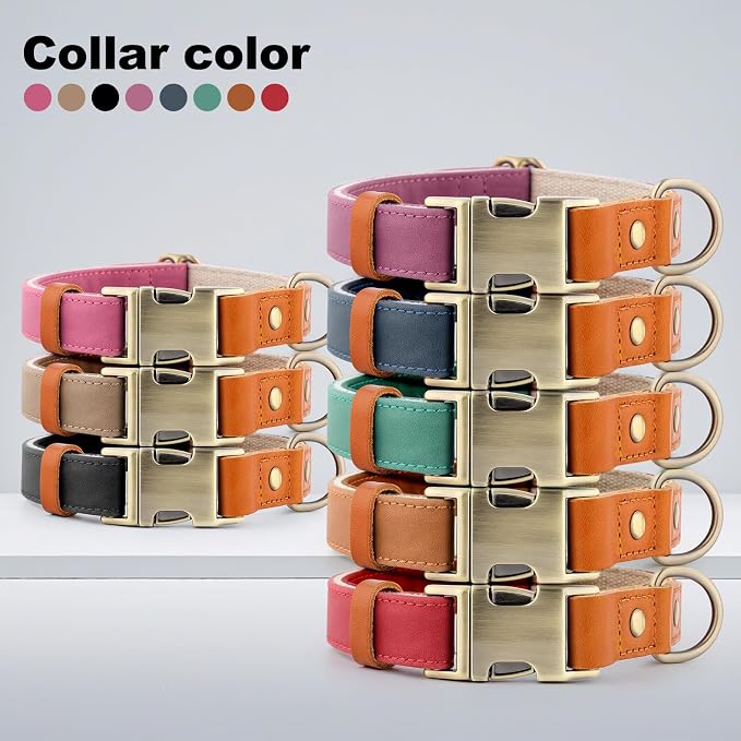Plutus Pet Genuine Leather & Hemp Dog Collar – Adjustable Heavy Duty Pet Collar with Quick Release Metal Buckle, Soft & Stylish for Puppy and Small, Medium, Large Dogs (Pink, S)