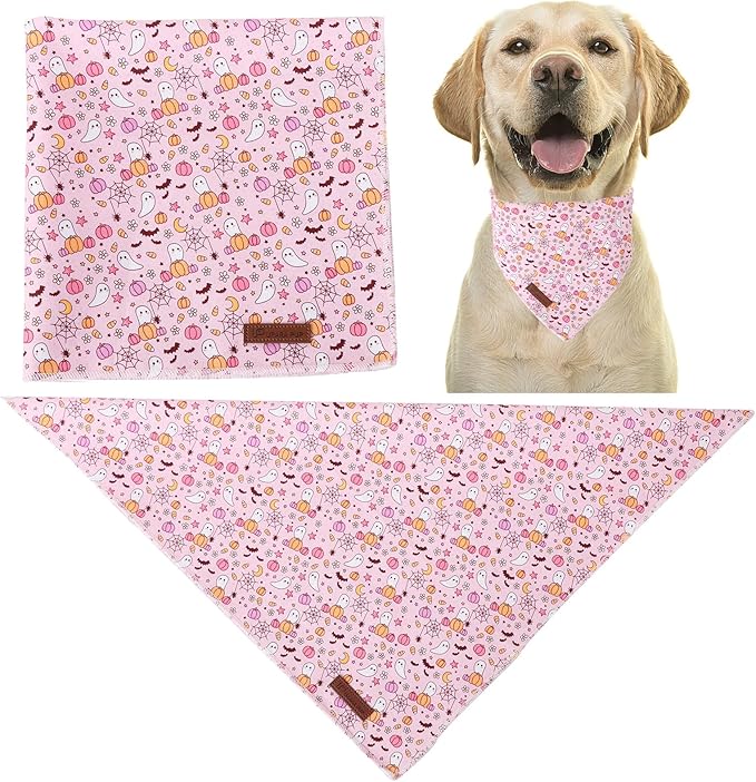Halloween Pumpkin Dog Bandana, Halloween Triangle Bid Scarf with Pumpkin,Ghost,Bat Pattern, Cotton Pet Kerchief for Girl Boy Dogs or Cats, Cute Puppy Bandana Fancy for Dogs