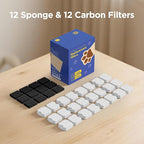 Cat Water Fountain Filter Replacement: 24 Cat Fountain Filter (12 Carbon + 12 Foam Filters) Suitable for GIOTOHUN S11