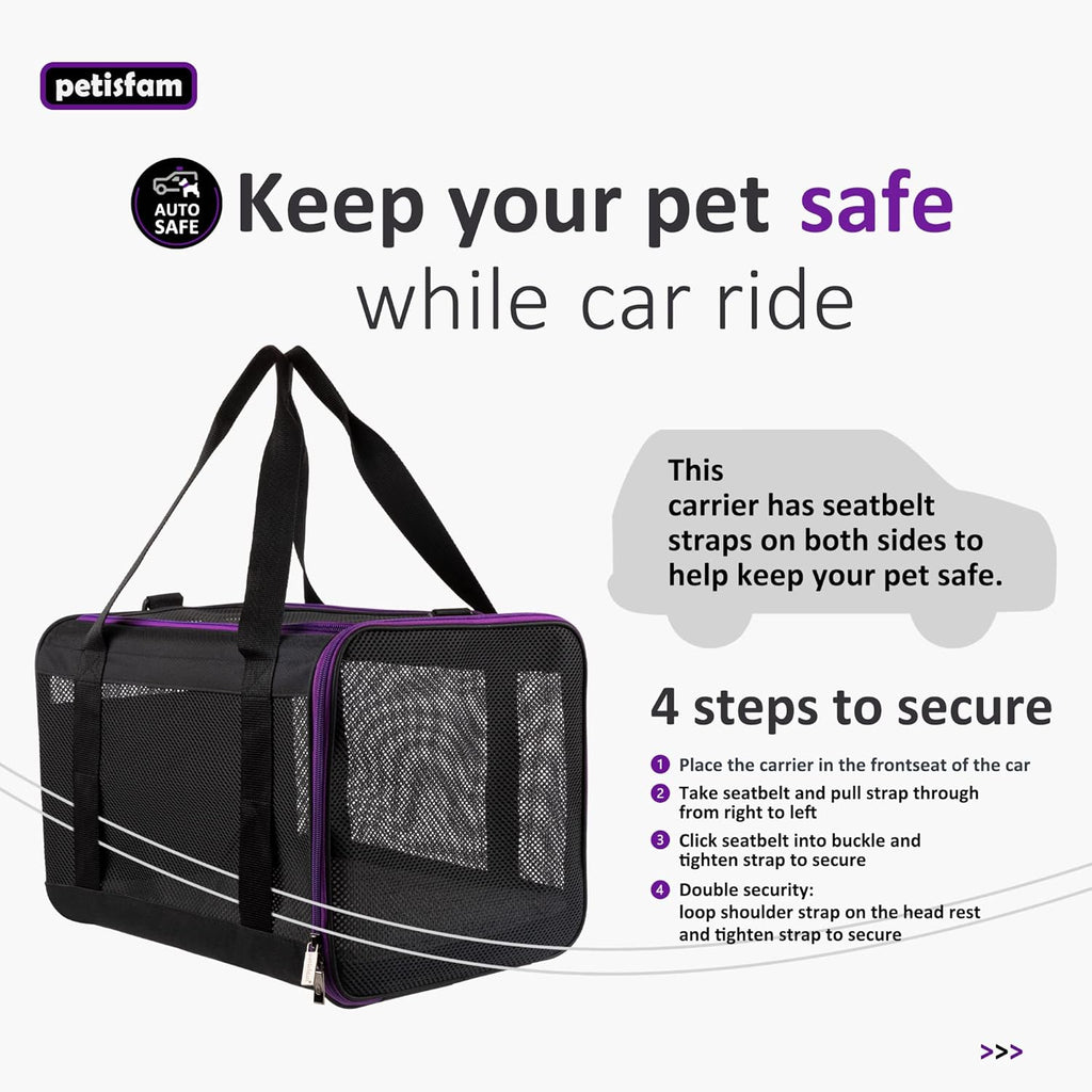 petisfam Soft Pet Carrier for Large and Medium Cats, 2 Kitties, Small Dogs. Easy to Get Cat in, Great for Cats That Don't Like Carriers (Black)