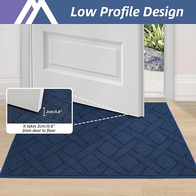 COSY HOMEER Door Mat Indoor Entrance, Non-Slip Absorbent Doormat for Front Door, Low-Profile Entryway Mat for Dirty Paws, Washable Dirt Trapper Mats (20"x32", Blue)
