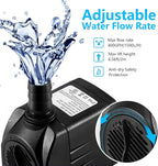 CWKJ Fountain Pump, 400GPH Submersible , Durable 25W Outdoor Water Pump with 6.5ft Power Cord, 3 Nozzles for Aquarium, Pond, Fish Tank, Water Pump Hydroponics, Backyard Fountain