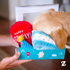 ZippyPaws Birthday Box - Dog Squeaky Toys to Keep Them Busy, Funny Food Plush for Small, Medium, & Large Dogs, Cute Stuffed Puppy Toy & Hat, Pet Products, Gift for Dogs of All Breeds - 3-Pack