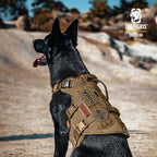 OneTigris Large Tactical Dog Harness, No Pulling Adjustable Dog Vest Harness, Heavy Duty Dog Harness with Handle, Large Hook and Loop Panels for Patch Brown