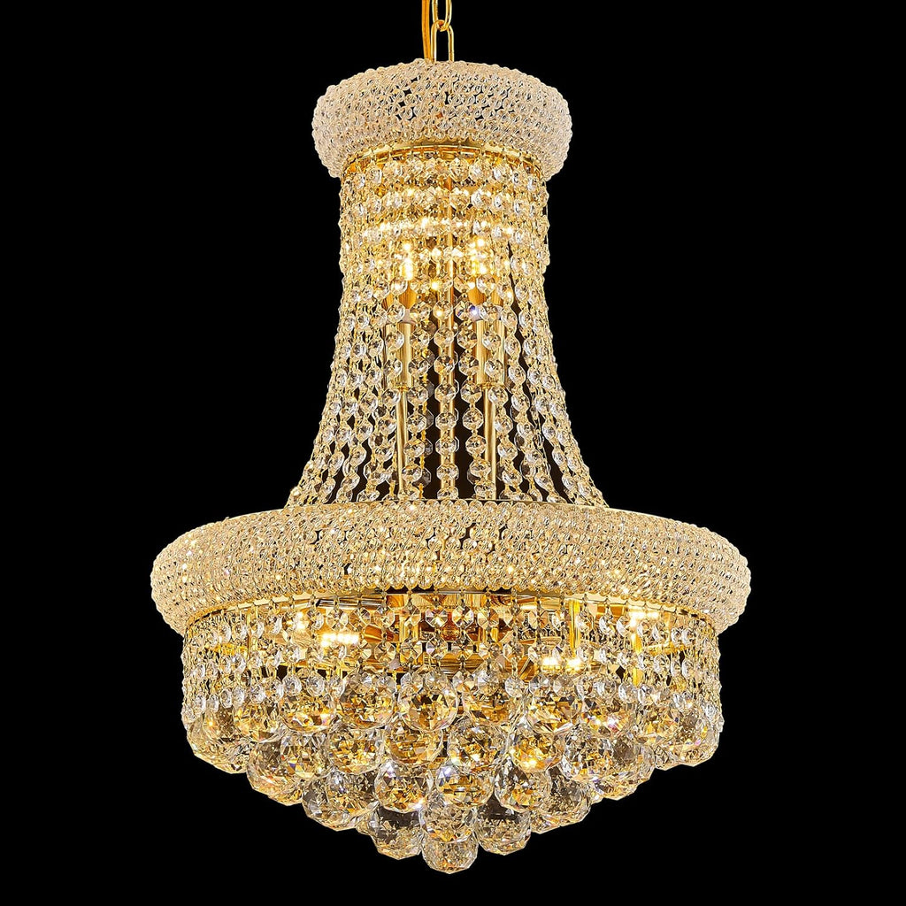 10 - Light Unique Empire Crystal Chandelier for Foyer Entryway Living Room Dining Room Bedroom Hallway Gold Finish