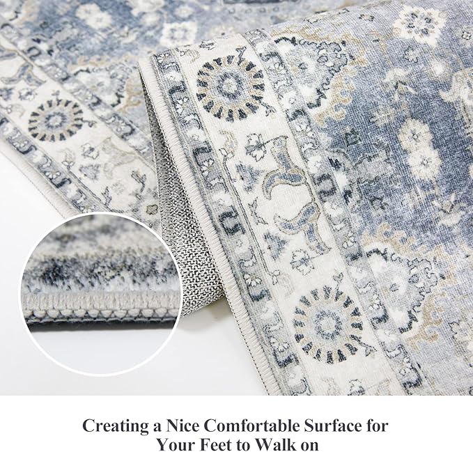 2x5 Washable Kitchen Area Rug: Oriental Stain Resistant Sink Stove Rug Farmhouse Soft Low-Pile Carpet for Entryway Bathroom Thin Laundry Room Living Room Floor Mat with Non Slip Backing (2x5,Grey)