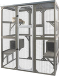 Catio Outdoor Cat Enclosure Large Window Cat House Walk in Kitty Cage with Multi-Level Platforms, Waterproof Roof for Mulitiple Cats (59" L x 29.5" W x 67.7" H)