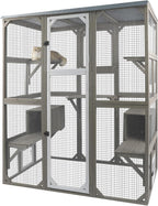 Catio Outdoor Cat Enclosure Large Window Cat House Walk in Kitty Cage with Multi-Level Platforms, Waterproof Roof for Mulitiple Cats (59" L x 29.5" W x 67.7" H)