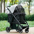 Medium Dog Stroller, Foldable Pet Stroller with Adjustable Handle & No Zip Entry, Storage Basket & Cup Holder, Canopy, Mesh Windows, Ideal for Medium Dogs and Cats Up to 50lbs, Black
