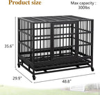 JY QAQA 48/38 Inch Heavy Duty Indestructible Dog Crate Double Doors Escape Proof Cage Kennel,Enhanced Metal Pet Cage,Extra Large Crate Indoor for Large Dog with Removable Tray and Lockable Wheels