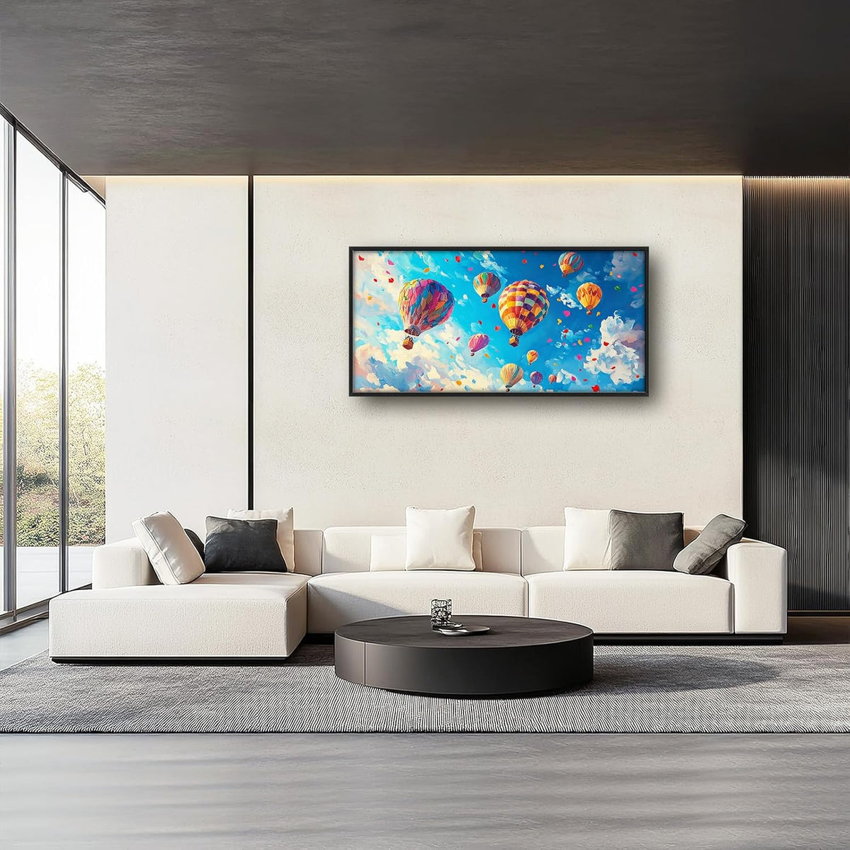 Hot Air Balloon Large Wall Art for Living Room, Framed Oversized Hot Air Balloon Wall Decor Colorful Sky Canvas Painting Modern Artwork for Living Room Bedroom Office Dinging Room 60"x30"