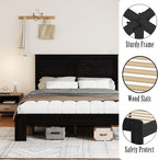 Wooden Bed Frame Full Size with Headboard, Farmhouse Platform Bedframe with Wood Slat Support, Sturdy Framework Bed Frame, Easy Assembly (Rustic Black)