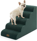 Wide Dog Stairs for Small Dog 22.6" H, Curved Pet Step for Puppy, Older Cat, Curved Ramp for High Bed or Car, Ladder with High Density Foam, Durable, 5 Step, 17.7x33x22.6 inch, Dark Green
