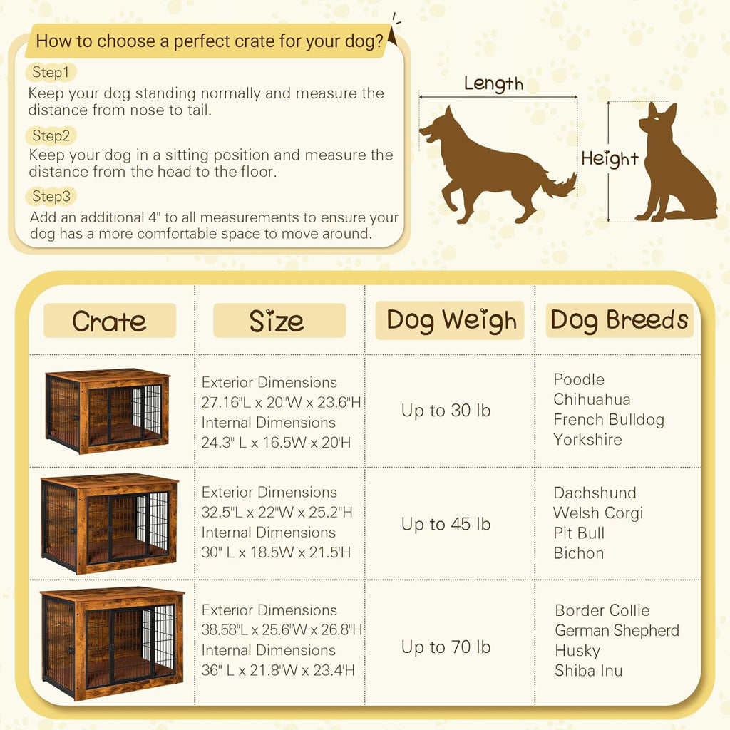 Bigrab Dog Crate Furniture with Thick Cushion, Side End Table Wooden Dog Cage with Double Doors, Chew-Resistant Dog Kennel Dog House Indoor for Small to Large Dog, M