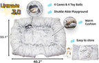 XxingSheep 4 Cave Shuttled XL Cat Tunnel Bed for Indoor Cats Peekaboo Toy Donut with Warm Mat, Yellow-Brown