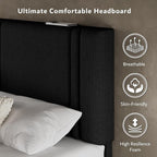 iPormis Full Platform Bed Frame with Fabric Upholstered Headboard & Thickened Legs, Mattress Foundation with Solid Wooden Slats Support, No Box Spring Needed, Noise Free, Black