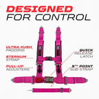 1pc 50 Cal Pink 5 Point Harness w/ 2" straps, Racing Harness Seat Belt | Ultra Kush padding, Race latch quick release hardware. Universal Fit for UTV, RZR, race car. Part# 6009A2