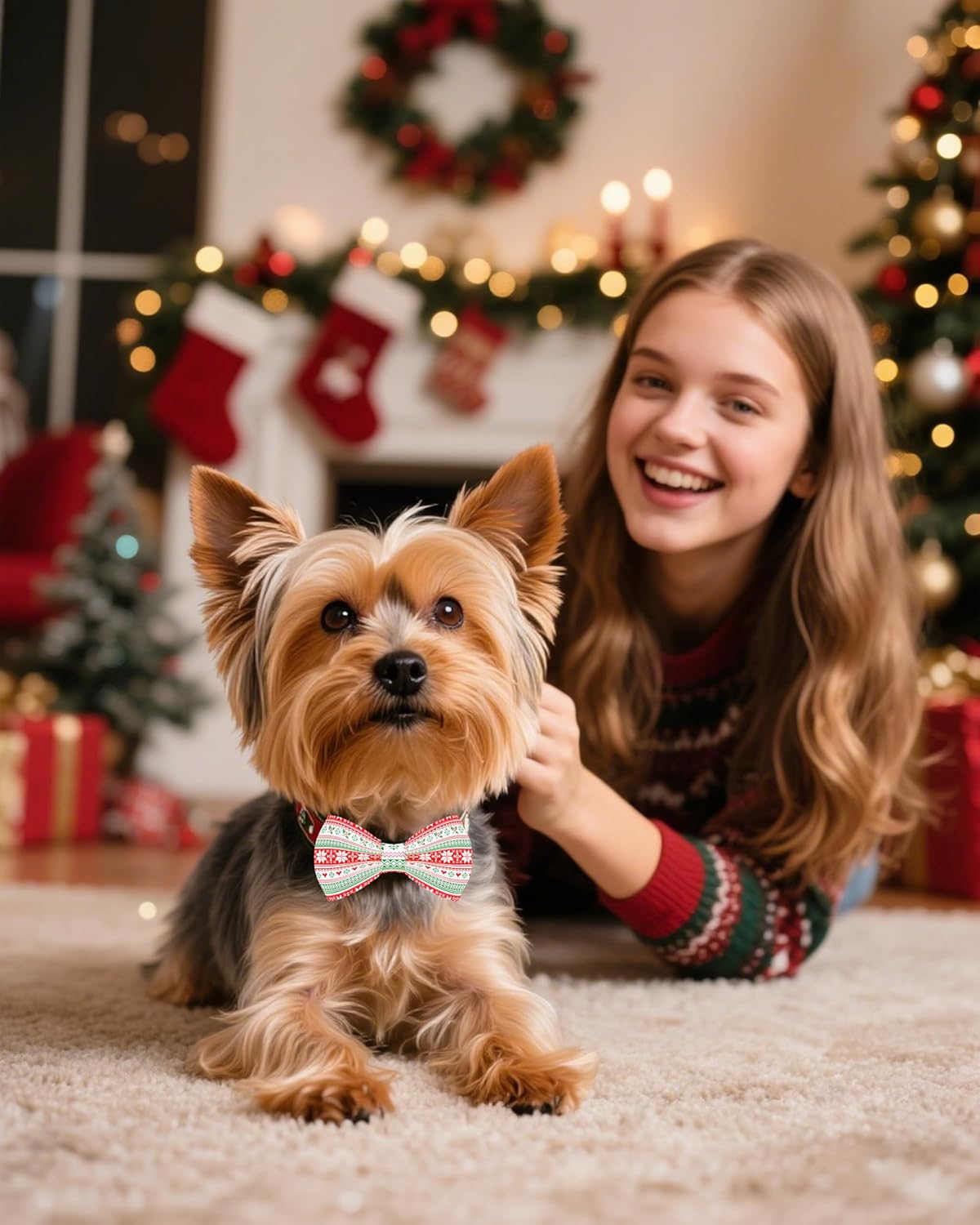 PET SHOW 10 Pack Christmas Small Dog Bow Ties Sliding Collar Attachments Puppy Cats Xmas Tree Bowties for Medium Dogs Santa Bowknots Holiday Party Pet Grooming Accessories(Small)