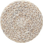 Household Essentials Handwoven Water Hyacinth Barrel Wicker Storage Basket Side Table, Cream Finish