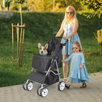 LEMY 4 Wheels Pet Dog Cat Stroller for Small Medium Dogs Cats,Black Foldable Jogger Travel Puppy with Detachable Carrier