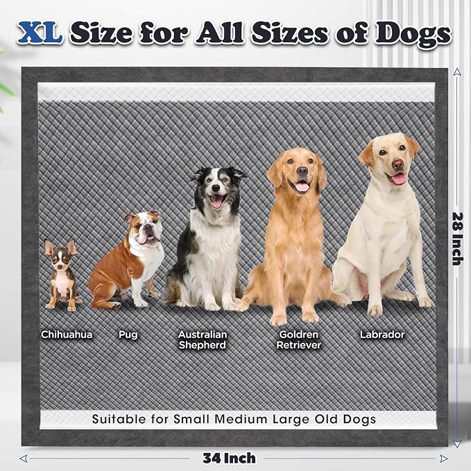 Gimars Upgrade Odor-Control Extra Large XXL Charcoal Pee Pads for Dogs - Thicken 9 Layers Ultra Absorbent Leak-Proof Puppy Training Pads Quick Dry