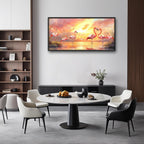 Large Flamingo Wall Art for Living Room, Framed Oversized Sunset Lake Wall Decor Landscape Canvas Painting Pictures Modern Artwork for Living Room Bathroom Bedroom Office Dining Room 60"x30"