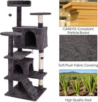 ZENY 54 Inch Cat Tree, Indoor Cat Tower Condo, Multi-Level Cat House with Sisal-Covered Scratching Post + 2 Play House, Pet Cat Furniture, Grey