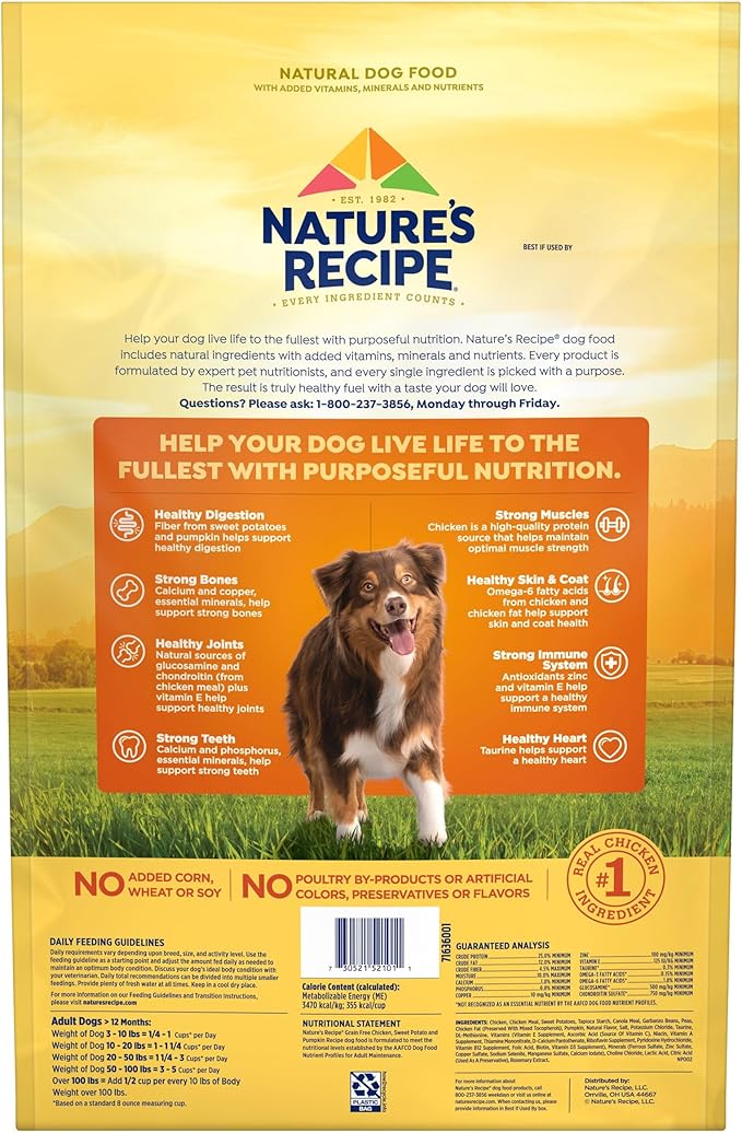 Nature's Recipe Grain Free Dry Dog Food, Chicken, Sweet Potato & Pumpkin Recipe, 12 lb. Bag