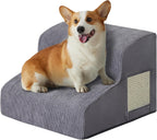 Dogs Steps for Bed, Dog Stairs for Small Dogs, 2-Step Dog Ramp for Bed, Couch, Sofa, and Chairs, Non-Slip Bottom Design, Cat Scratching, High Density Foam Portable Pet Step, Indoor, Grey