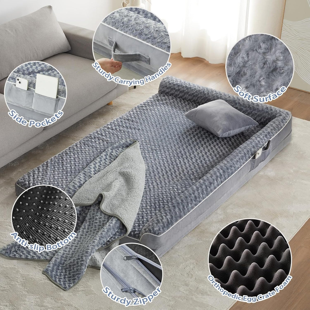 BFPETHOME Orthopedic Dog Beds for Extra Large Dogs, Waterproof Sofa XXL Dog Bed with Sides, Non-Slip Bottom and Egg-Crate Foam Big Pet Couch Bed with Washable Removable Cover,Pet Bed for Large Dogs