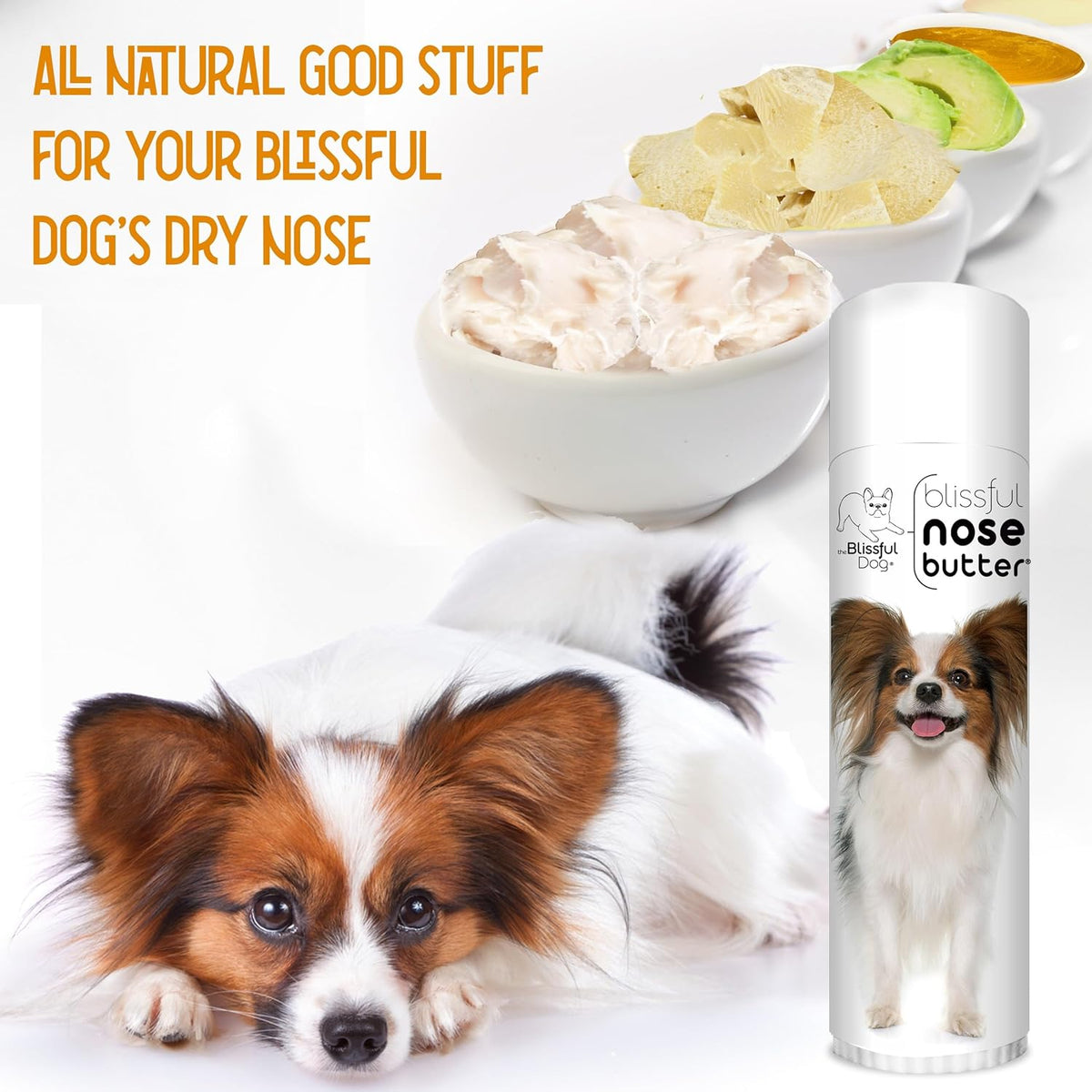 The Blissful Dog Papillon Nose Butter for Dry, Cracked Skin, Lick-Safe Dog Nose Balm with Moisturizing Shea Butter, Almond, Olive, and Essential Oils, Pet Supplies, Uncented, 0.50 oz.