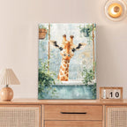 Bathroom Funny Giraffe Pictures Wall Art, Watercolor Giraffe Bathroom Wall Decor, Animal Framed Painting Canvas Artwork for Living Room Decorations 20"L x 16"W