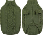 Queenmore Small Dog Pullover Sweater, Cold Weather Cable Knitwear, Classic Turtleneck Thick Warm Clothes for Chihuahua, Bulldog, Dachshund, Pug (Army Green, X-Large)
